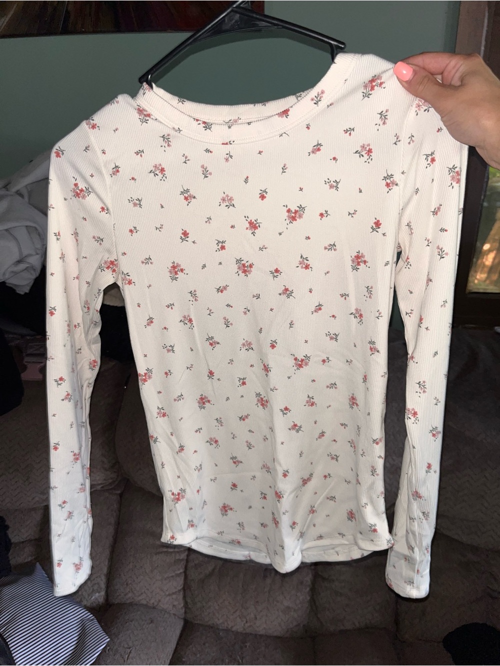 No Boundaries Cream Long-Sleeve Floral Ribbed Top